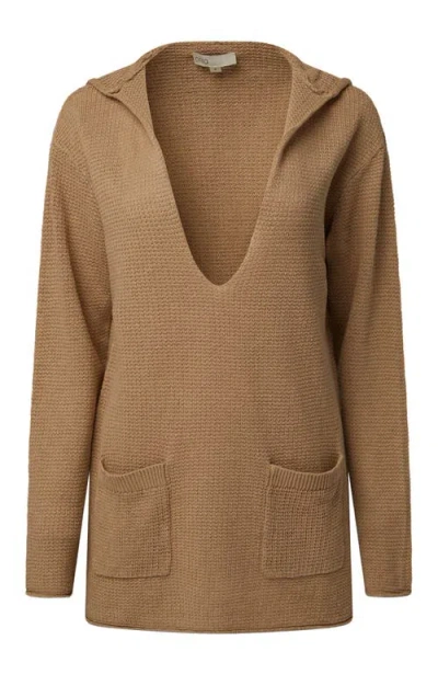 Onia Linen Knit V-neck Hoodie In Jute