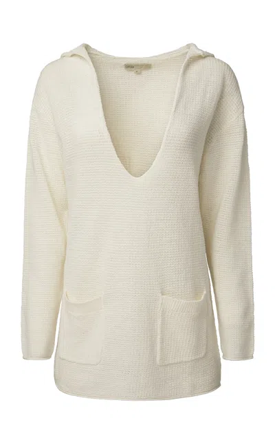 Onia Linen Knit V-neck Hoodie In White