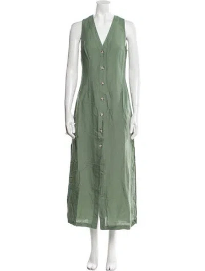 Pre-owned Onia Linen Long Dress In Green