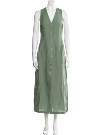 Pre-owned Onia Linen Long Dress In Green