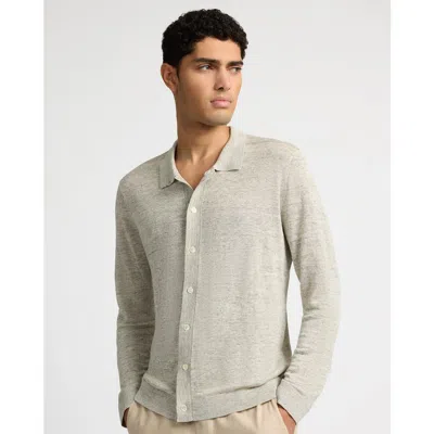 Onia Linen Long Sleeve Sweater Polo In Gray