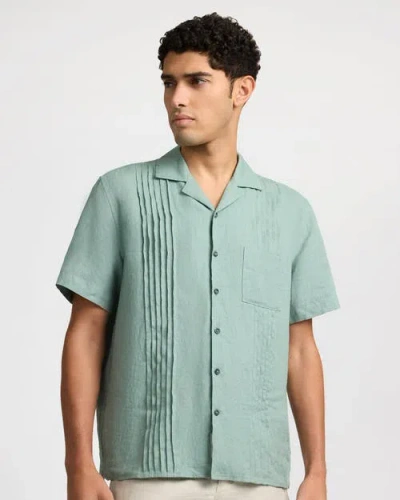 Onia Linen Pintuck Camp Shirt In Green