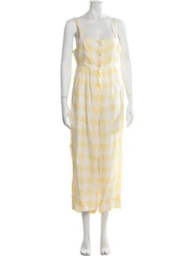 Pre-owned Onia Linen Plaid Print Jumpsuit In Yellow