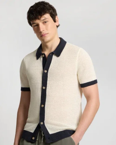 Onia Linen Short Sleeve Button Up Sweater In Neutral