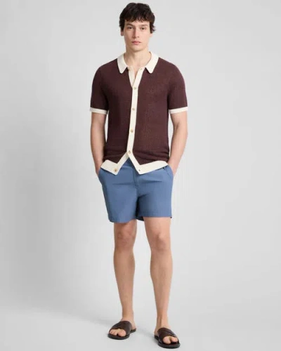 Onia Linen Short Sleeve Button Up Sweater In Brown