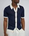 Onia Linen Short Sleeve Button Up Sweater In Deep Navy/white