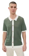 Onia Linen Short Sleeve Button Up Sweater Seaspray/white In Seaspray/white