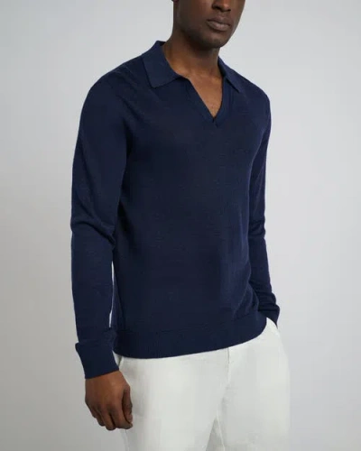 Onia Linen Sweater Long Sleeve Johnny Polo In Deep Navy