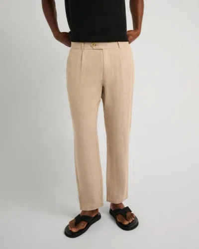 Onia Linen Tapered Pleated Trouser In Brown