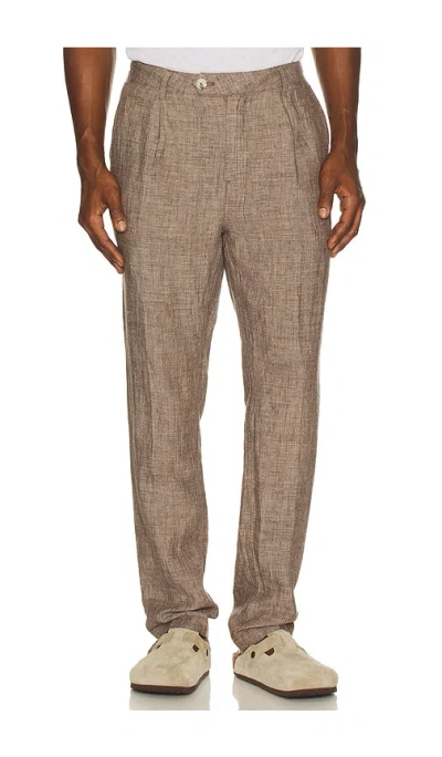 Onia Linen Tapered Pleated Trouser In Medium Brown