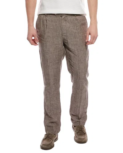 Onia Linen Tapered Pleated Trouser In Brown