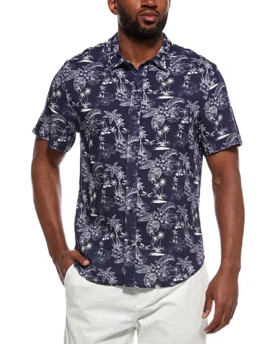 Onia Linen-blend Printed Shirt In Blue