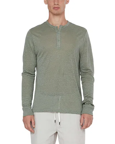 Onia Long Sleeve Linen Henley In Green