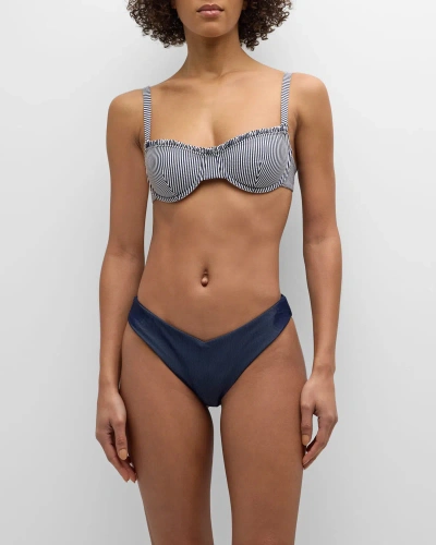 Onia Marilyn Striped Seersucker Bikini Top In Deep Navywhite