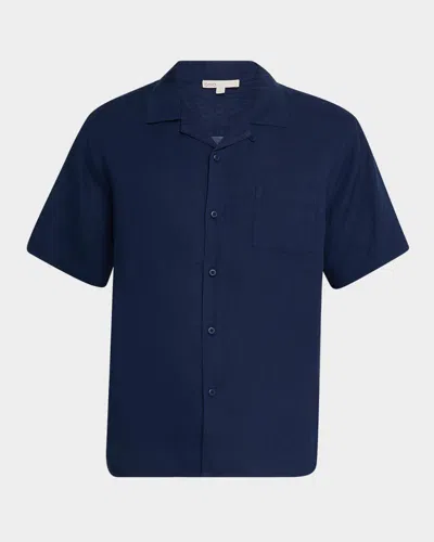 Onia Men's Air Linen Convertible Collar Short-sleeve Shirt In Blue