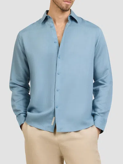 Onia Men's Air Linen-blend Long-sleeve Shirt In Blue