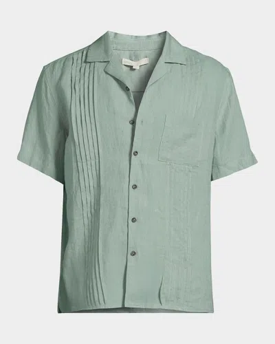 Onia Linen Pintuck Camp Shirt In Green