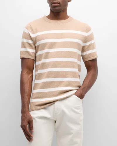 Onia Men's Boucle Knit Stripe Crewneck T-shirt In Tan/white