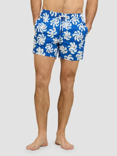 Onia Charles Swim Trunks 7 Painted Palms Blue Quartz Mult