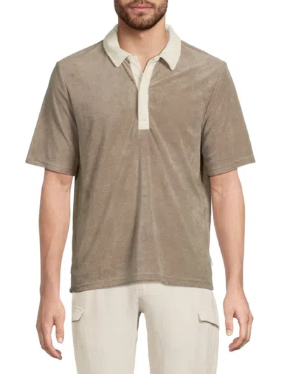 Onia Men's Contrast-collar Terry Polo Shirt In Brown