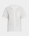 Onia Men's Cotton And Linen Vertical Stripe Camp Shirt In White/lt Blue