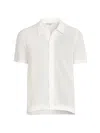 Onia Crochet Button Front Short Sleeve Shirt In White