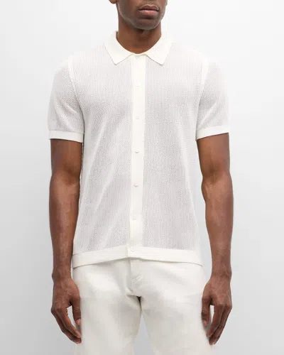 Onia Men's Cotton Crochet Knit Short-sleeve Shirt In White