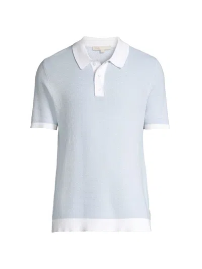 Onia Men's Cotton Knit Polo Shirt In Pale Blue White