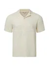 Onia Cotton Blend Textured Knit Button Down Camp Shirt In White