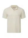 Onia Cotton Blend Textured Knit Button Down Camp Shirt In White