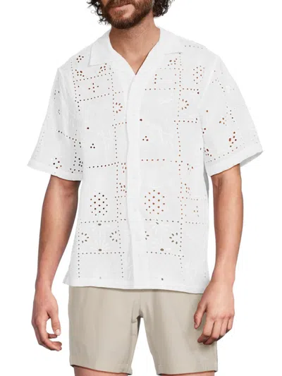 Onia Men's Eyelet Cotton-blend Vacation Shirt In White