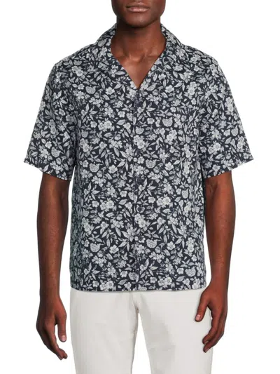 Onia Men's Floral Linen Blend Shirt In Deep Navy