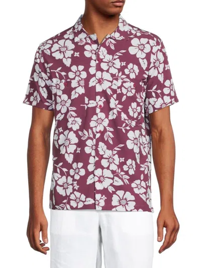 Onia Men's Floral Short-sleeve Shirt In Deep Rose