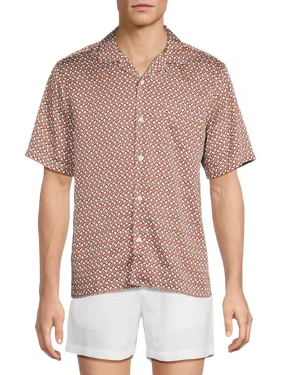 Onia Men's Geo-print Tencel Vacation Shirt In Brown