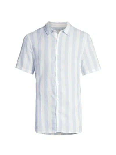 Onia Men's Jack Air Striped Linen-blend Shirt In Pale Blue White