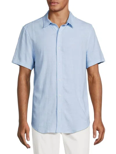 Onia Men's Linen Blend Short Sleeve Shirt In Cool Blue
