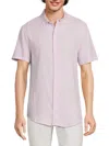 Onia Men's Linen Blend Short Sleeve Shirt In Pale Lilac