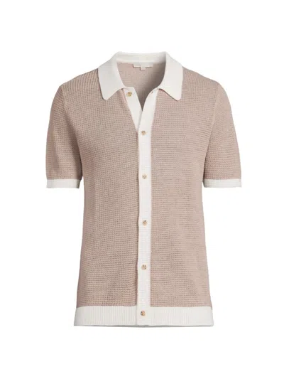 Onia Men's Linen Button-up Short-sleeve Sweater In Natural