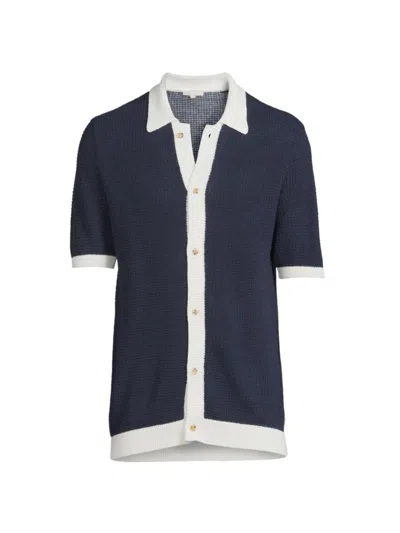 Onia Men's Linen Button-up Short-sleeve Jumper In Navy