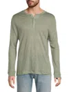 Onia Long Sleeve Linen Henley In Sage