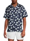 Onia Men's Palm-print Tencel Shirt In Blue