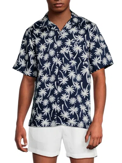 Onia Men's Palm-print Tencel Shirt In Blue