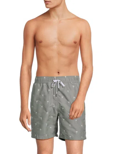 Onia Men's Palm Tree Embroidery Swim Shorts In Sage