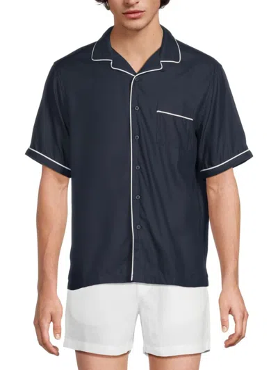 Onia Men's Piped Tencel Camp Shirt In Blue