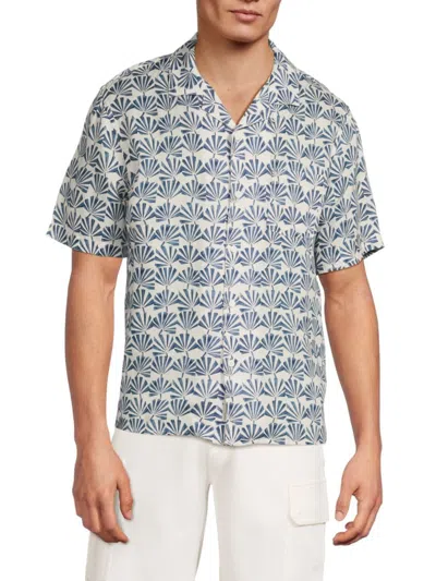 Onia Men's Printed Linen-cotton Camp Shirt In Blue