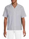 Onia Poplin Seersucker Convertible Vacation Shirt In Deep Navy Stripe