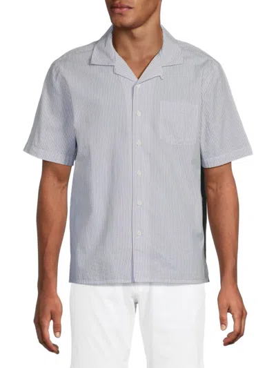 ONIA MEN'S SEERSUCKER STRIPED POPLIN COTTON CAMP SHIRT