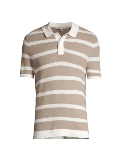Onia Men's Striped Cotton Knit Polo Shirt In Tan White