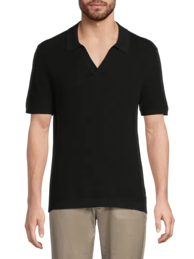 Onia Men's Textured Cotton Johnny Collar Polo Shirt In Black