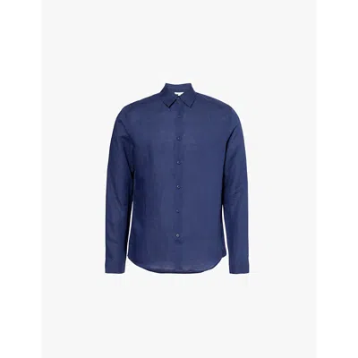 Onia Mens Deep Navy Air Long-sleeve Linen-blend Shirt